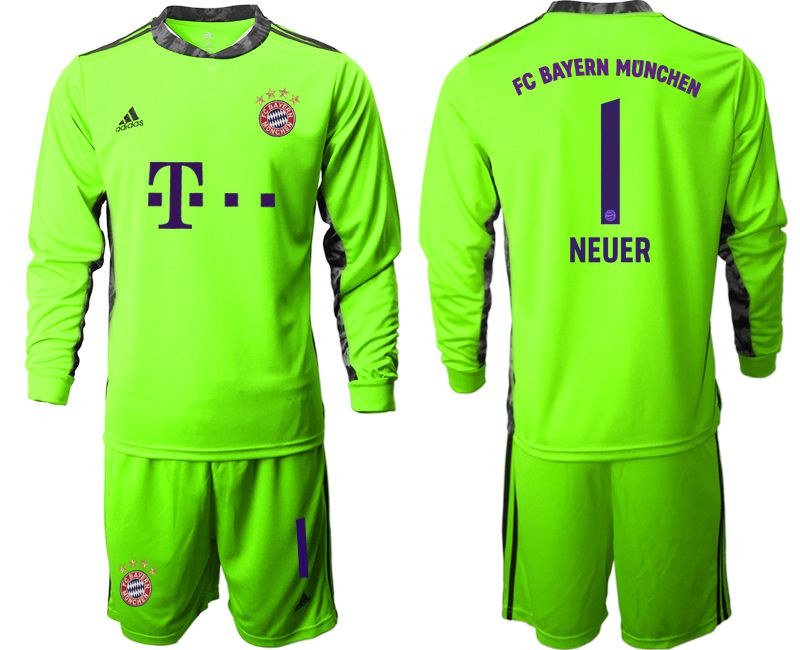 Men 2020-2021 club Bayern Munich fluorescent green goalkeeper long sleeve #1 Soccer Jerseys